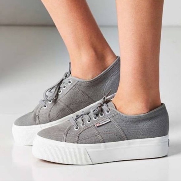 Superga Platform Sneakers Grey Lace Up - size 9 - Picture 2 of 16